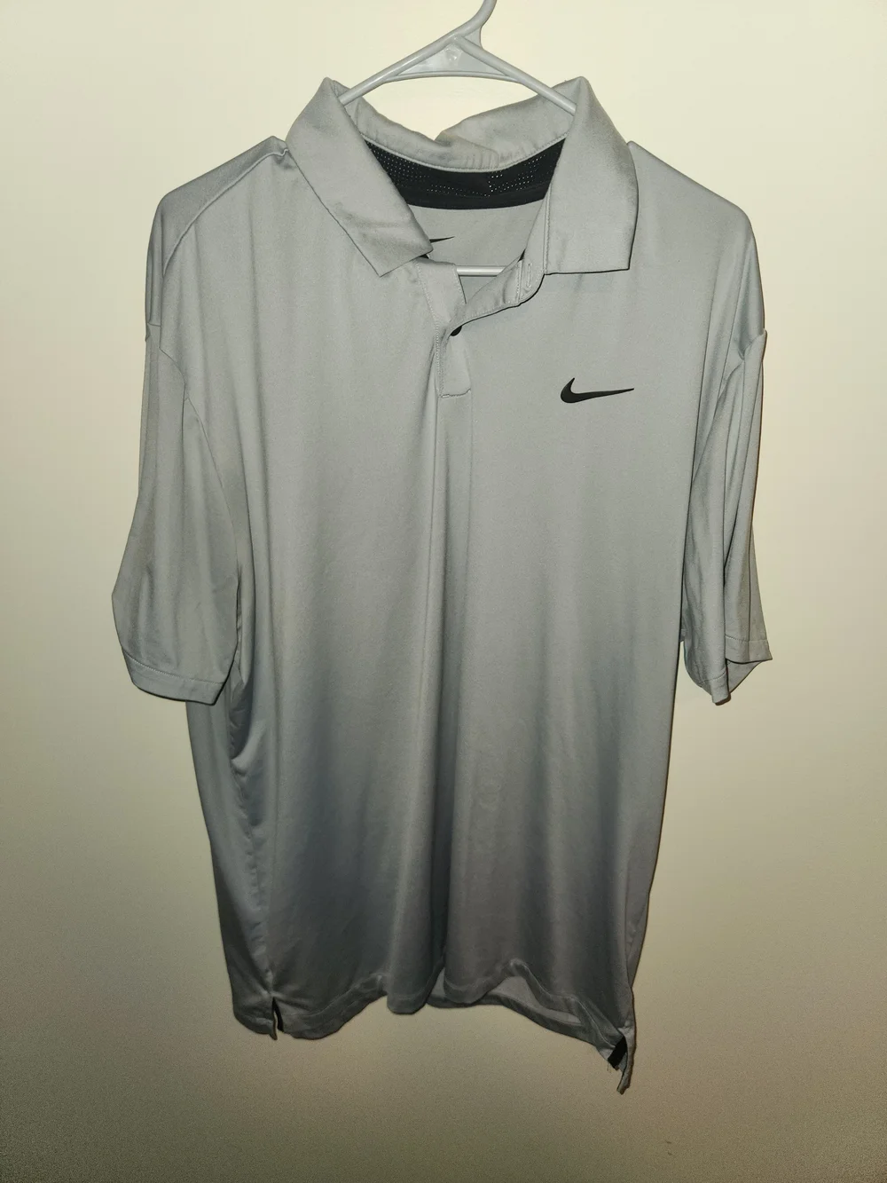 Nike Light Gray Men’s Dri-Fit Polo with Black Swoosh